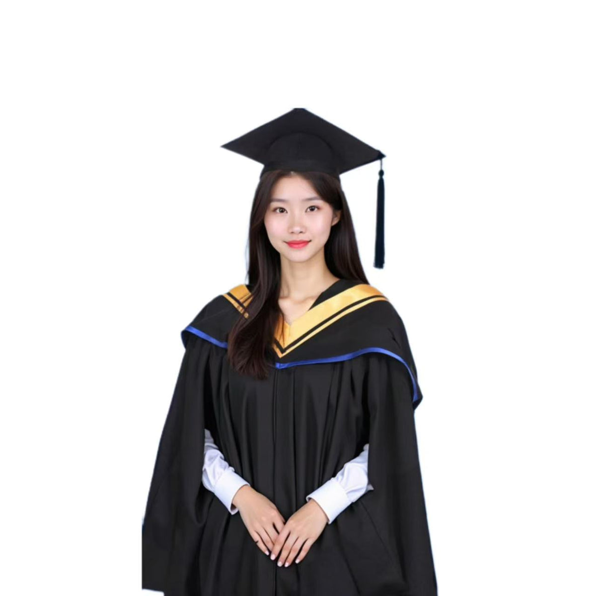 Black Graduation Gown, Gold Hood
