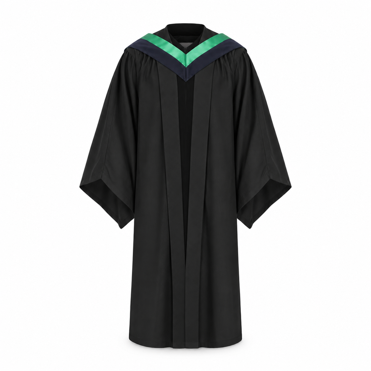 Black Graduation Gown, Green V Trim