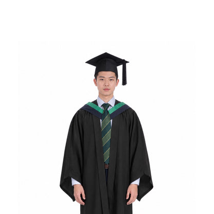 Black Graduation Gown, Green V Trim