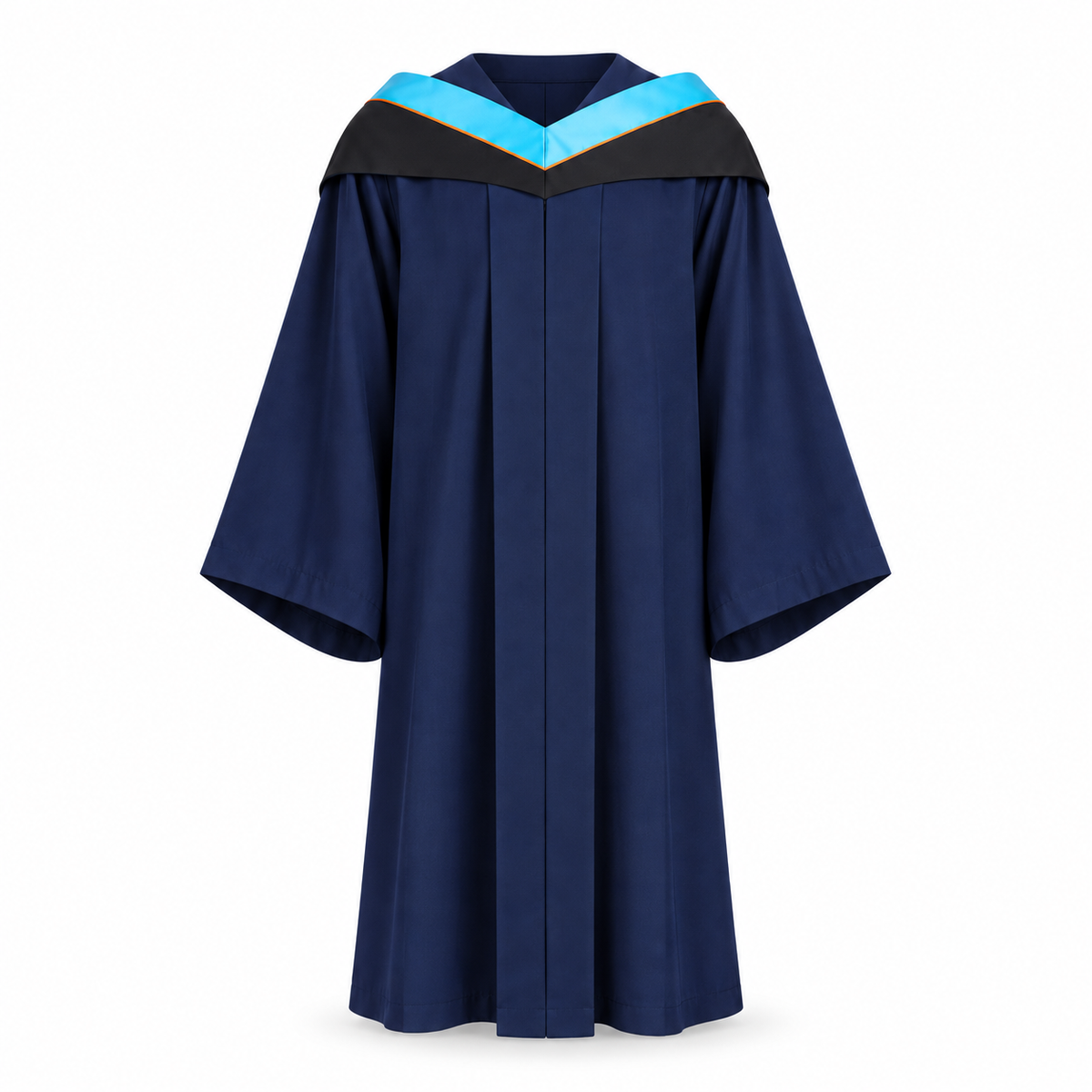 Navy Graduation Gown, Light Blue Hood
