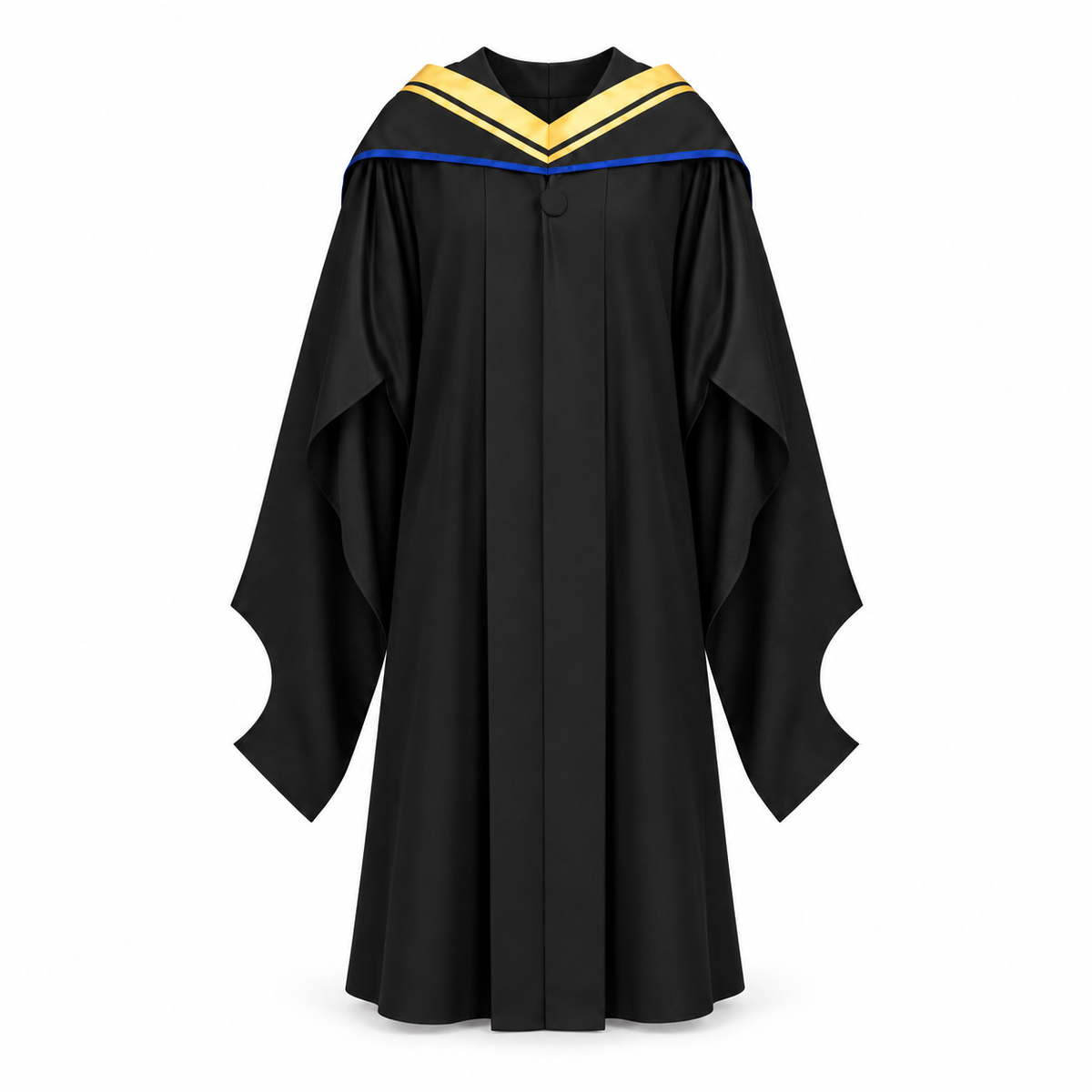 Black Graduation Gown, Gold and Blue V