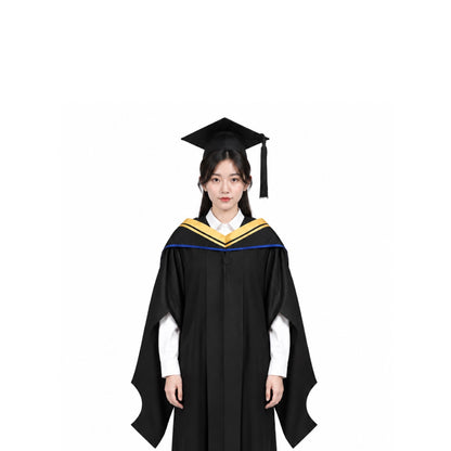 Black Graduation Gown, Gold and Blue V