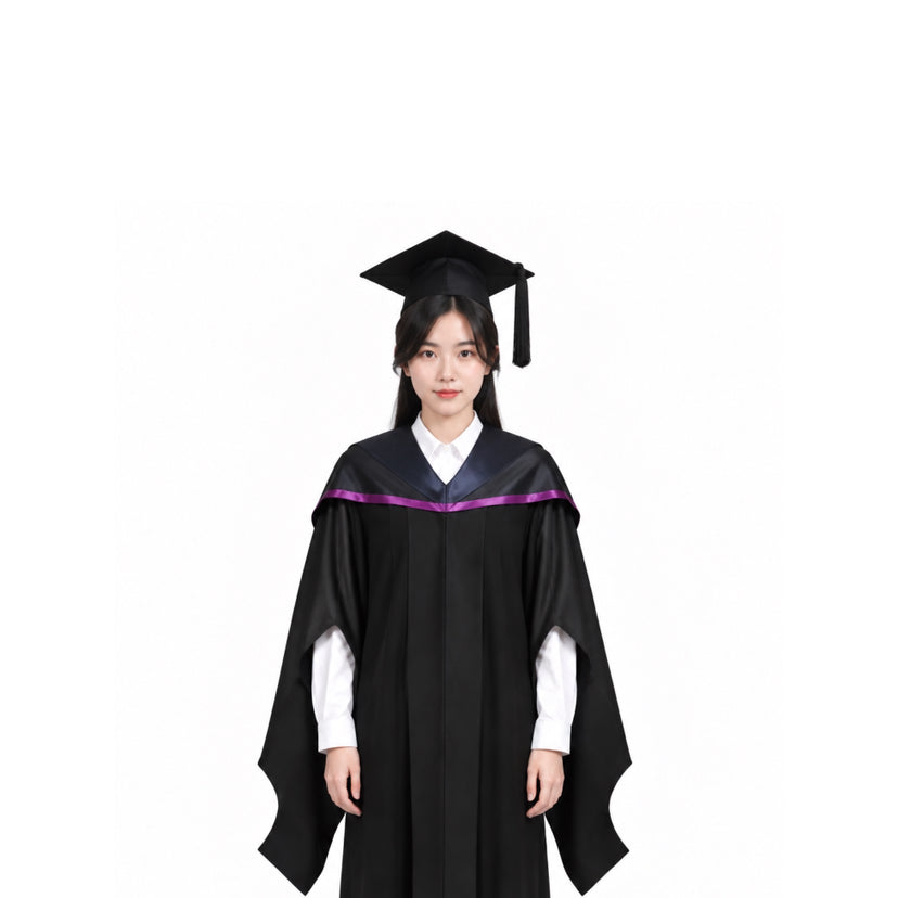 Black Graduation Gown, Purple Trim