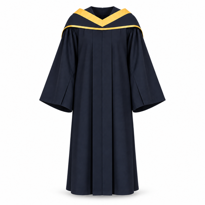 Navy Graduation Gown, Gold Trim