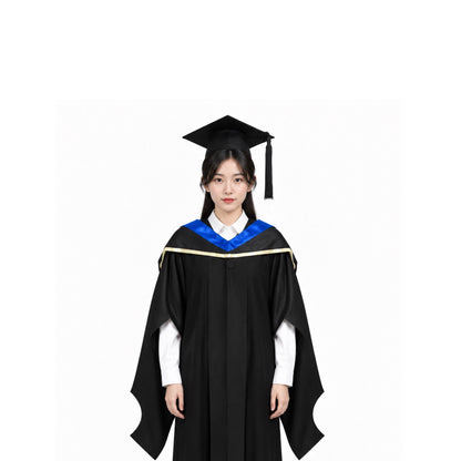 Black Graduation Gown, Royal Blue and Gold