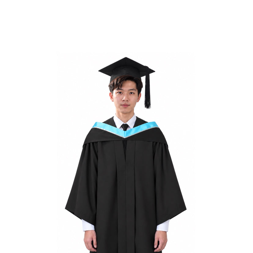 Black Graduation Gown, Light Blue Trim
