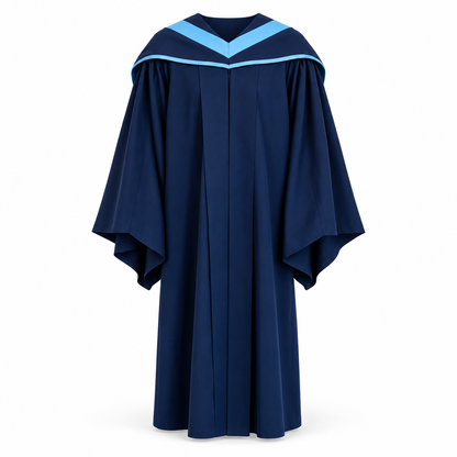 Navy Graduation Gown, Sky Blue Trim